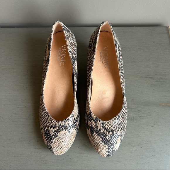 Vionic Antonia Orthaheel Leather Snakeskin Slip On Wedge Heels Shoes Women Sz 7 - Picture 4 of 14